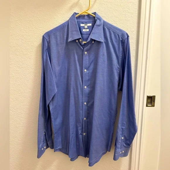 slim fit dress slacks Uniqlo Men's Blue Plaid Long Sleeve Dress Shirt S – Preworn main image 1
